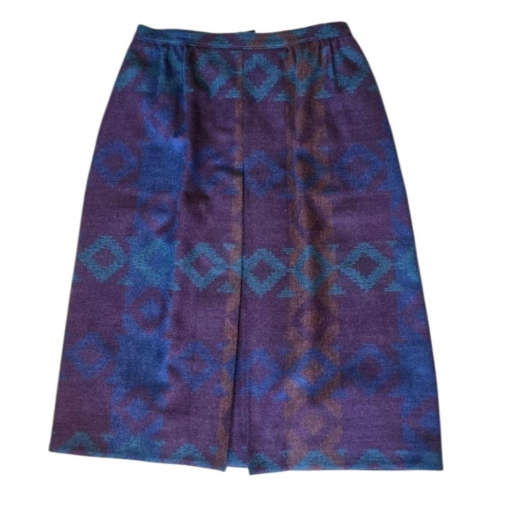 TAN FJAY‎ Women's Midi Skirt Tribal Print Wool Blend Size Medium Vintage Western